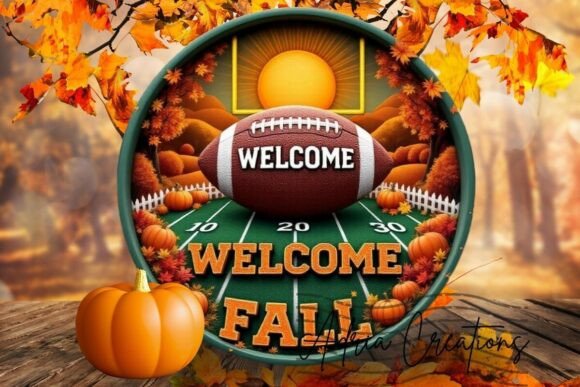 3D Football Season Fall Welcome Sign Png