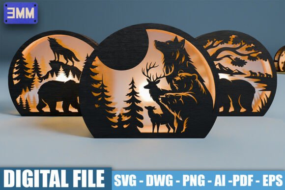 3D Forest Wildlife Lantern Laser Cut Fil