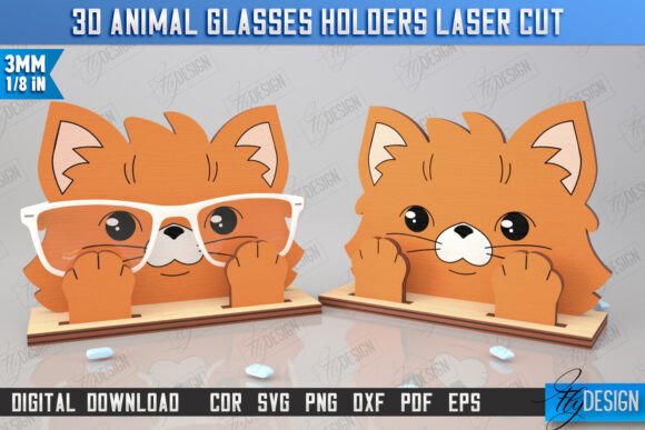 3D Glasses Holder Laser Cut Cat Face