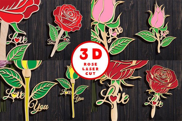 3D Rose Laser Cut Love SVG Set
