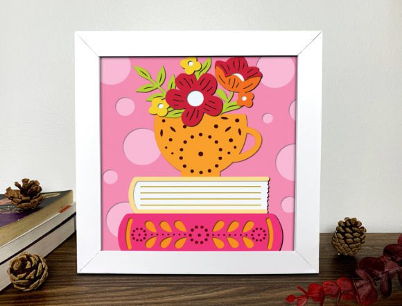Book and Tea 3D Shadow Box Svg: A Creative Digital Tool for Paper Art Enthusiasts