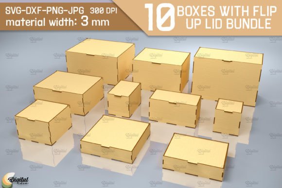 Boxes with Flip Up Lid Bundle. 3D Laser