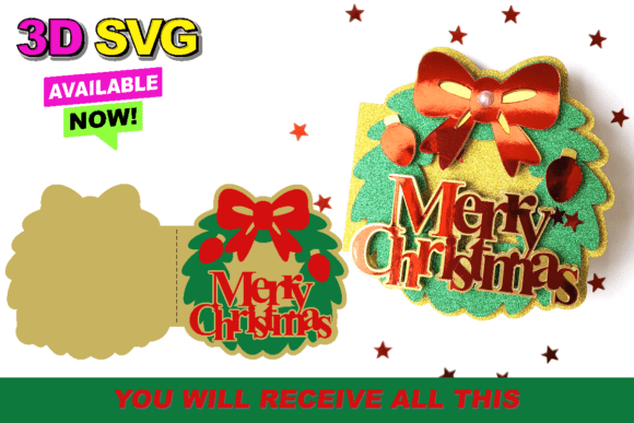 Christmas Wreath Card 3D SVG for Creative Workflows