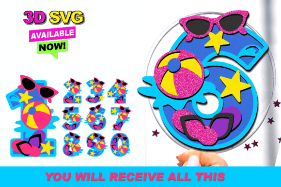 Girls Pool Party Numbers 3D SVG for Creative Projects