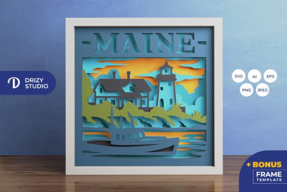 Maine 3D Shadow Box Paper Cut