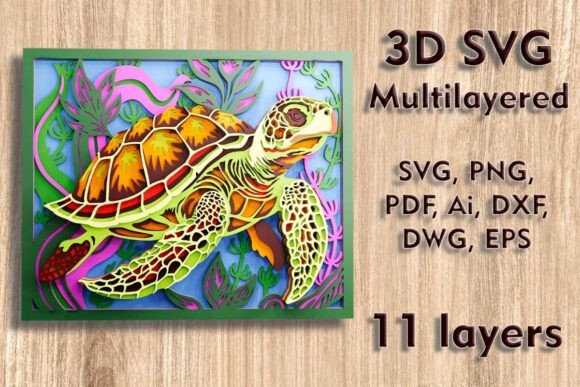 Sea Turtle 3d SVG Multilayer Laser Files
